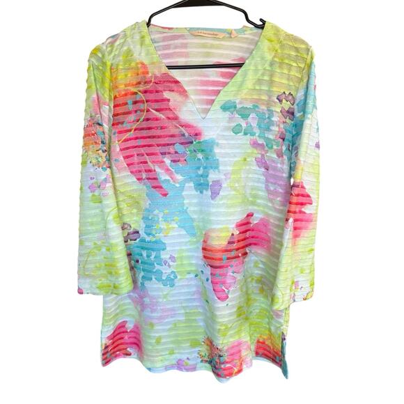 Soft Surroundings Neon Rainbow Summer Blouse Shirt Top Beach sz M - Picture 1 of 6